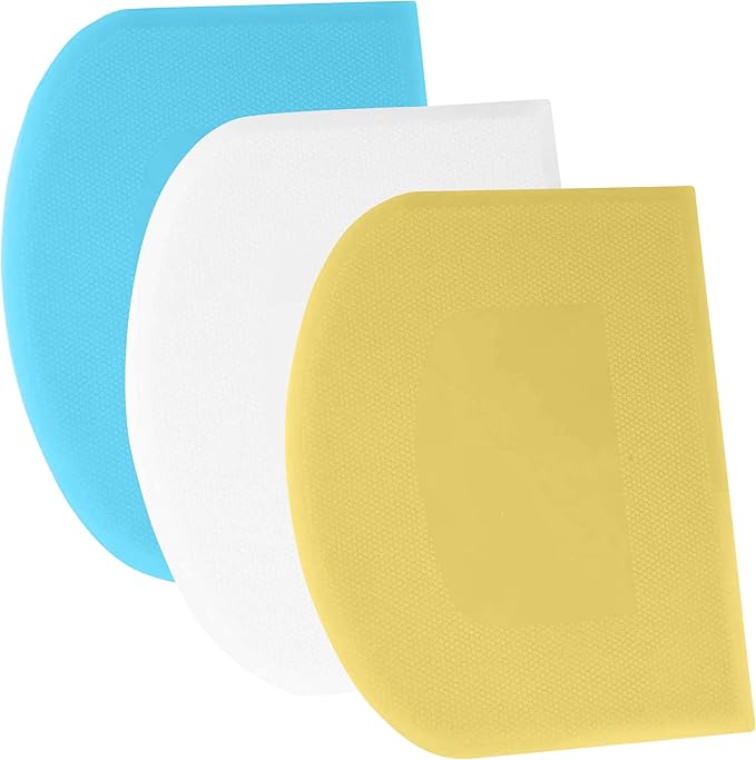 SURDOCA Dough Scraper Bench Scraper - 3P 5.9x4.3" Plastic Flexible Bowl Scraper, Sharp Edge & Angles Cake Scraper. Non-Slip Bakeware Decorating Tools Sculpting & Modeling Tools - Yellow+White+Blue