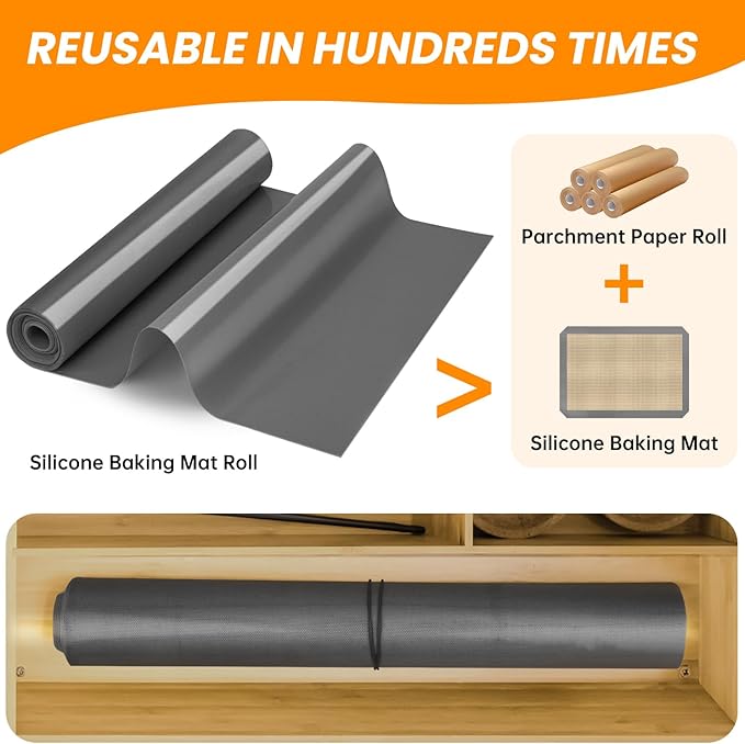 Silicone Baking Mat Roll -Reusable & Best German Silicone Mat Roll-Heat Resistant Freeze Dryer Mat Non Stick Pastry Mat Dough Rolling Mat, Non Slip Countertop Protector Mat, Cut to Size Silicone Mat