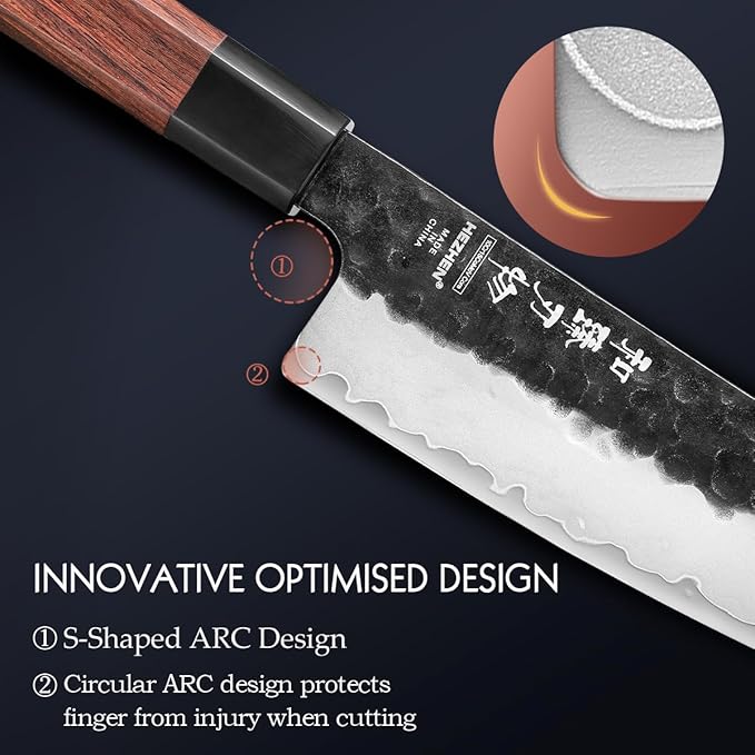 HEZHEN Knife Blocks Kitchen Knife Set, Chef Couteaux Set Kitchen Knives, Japanese Style Santoku Knife, Kitchen Scissors Acacia Wood Knife Block