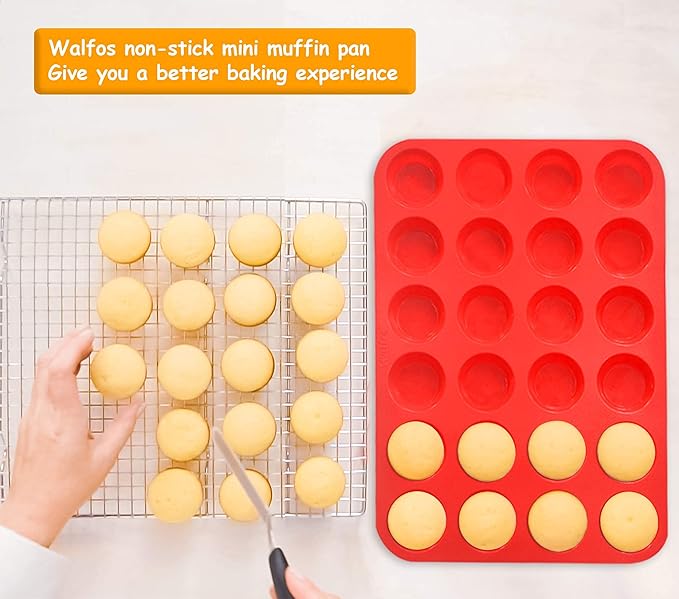 Walfos Silicone Muffin Pan Set - Regular 12 Cups Silicone Muffin Pan and Mini 24 Cups Cupcake Pan - BPA Free and Dishwasher Safe, Great for Making Muffin Cakes, Tart, Bread