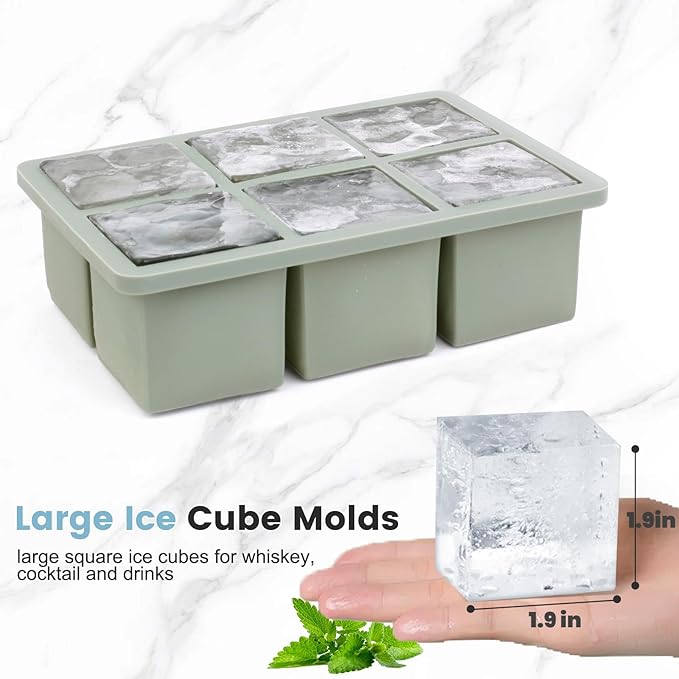 Large Silicone Ice Cube Tray 3Pack, SAWNZC Big Square Ice Cube Molds for Whisky Cocktail, Ice Maker Tray with Lid for Freezer, Easy Release (3, Blue+Green+Pink)