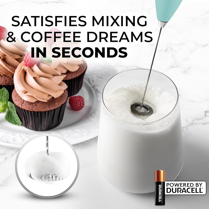 Zulay Kitchen Powerful Milk Frother Wand With 4 AA Duracell Batteries - Ultra Fast Handheld Drink Mixer - Electric Whisk Foam Maker for Coffee, Lattes, Cappuccino, Matcha & Creamer - Fresh Mint