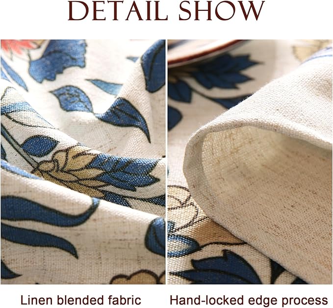 patdrea Designer Blue Tablecloth for Rectangle Table,Vintage Linen with Leaves and Floral Pattern Tablecloths,Farmhouse Decor Cover for Kitchen Dining Christmas,Thanksgiving,55"x79"-Ivar a