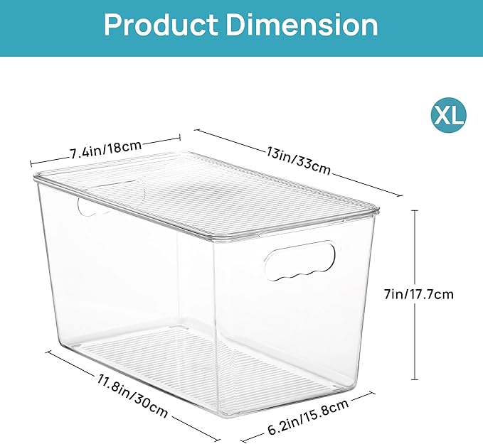Vtopmart 6 Pack Clear Stackable Storage Bins with Lids,XLarge Plastic Containers with Handle for Pantry Organizer and Storage,Perfect for Kitchen,Fridge,Cabinet, Closet,Bathroom Organization