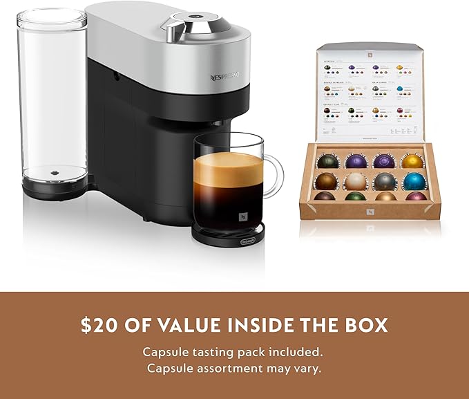 Nespresso Vertuo Pop+ Deluxe by De'Longhi with Aeroccino, Silver