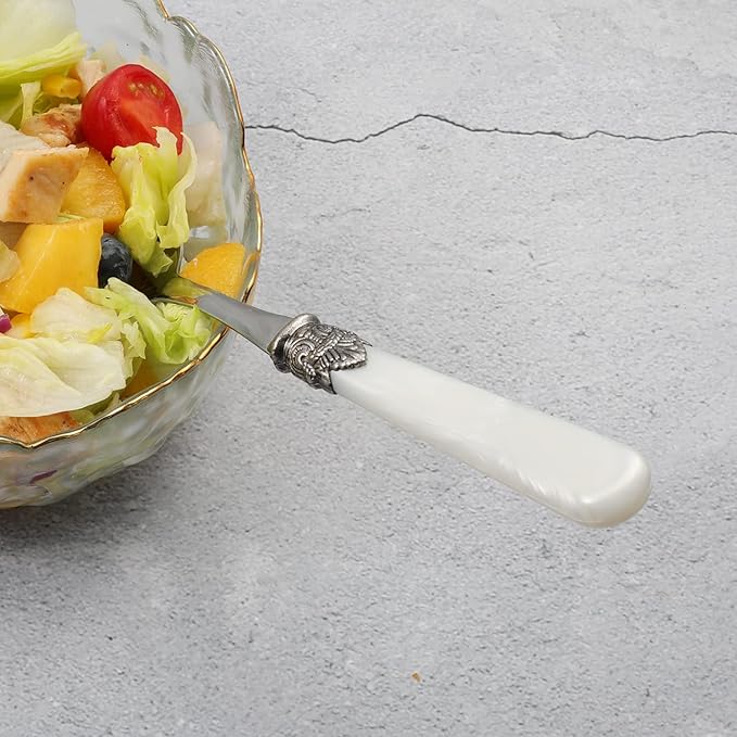 2-piece Salad Servers Stainless Steel Salad Serving Set Salad Fork and Spoon (White)