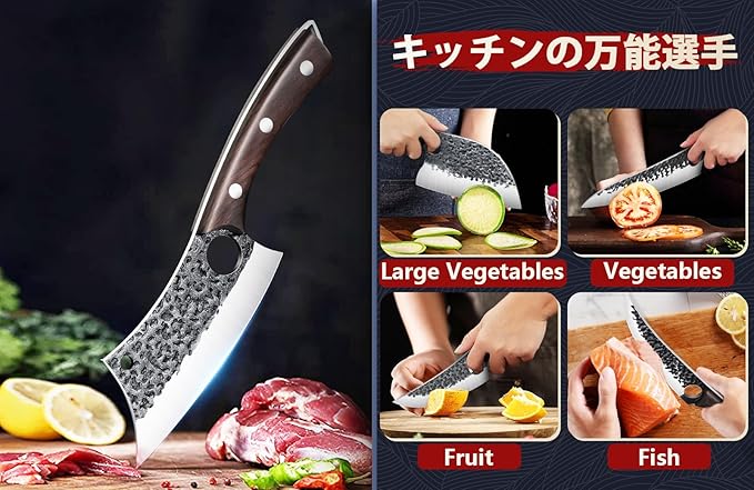Serbian Chef Knife Set, Hand Forged Knife Set with Bag, Full Tang Kitchen Knife Sets with High Carbon Steel, Meat Cleaver Butcher Boning Knife for Brisket Trimming, Gift for Men Women