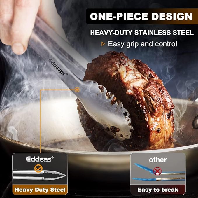 2PCS 9inch Tongs for Cooking - Heat Resistant 600 Degree Kitchen Tongs, Heavy Duty All Metal Food Tongs, Stainless Steel and Non-Slip handle, Salad, Grilling, Barbecue, Dishwasher safe