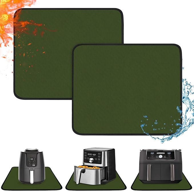 Heat Resistant Mats for Countertop - Fireproof 15x18 in Heat Resistant Mats for Air Fryer - Kitchen Countertop Protector for Air Fryer, Coffee Maker, Stand Mixer, Toaster, Oven 2PCS - Green