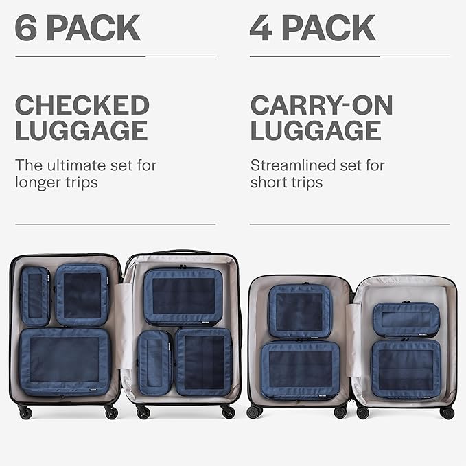 Aerotrunk Compression Packing Cubes for Travel - Luggage Organizer Bags - Double Zipper Packing Cubes for Suitcases (4-Pack, Dark Blue)