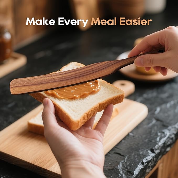5 PCS Wooden Spatula Set, Natural Teak Wooden Spoons for Cooking, Nonstick Cookware Safe Kitchen Utensils Set, Durable & Elegant Cooking Utensils Gift Set
