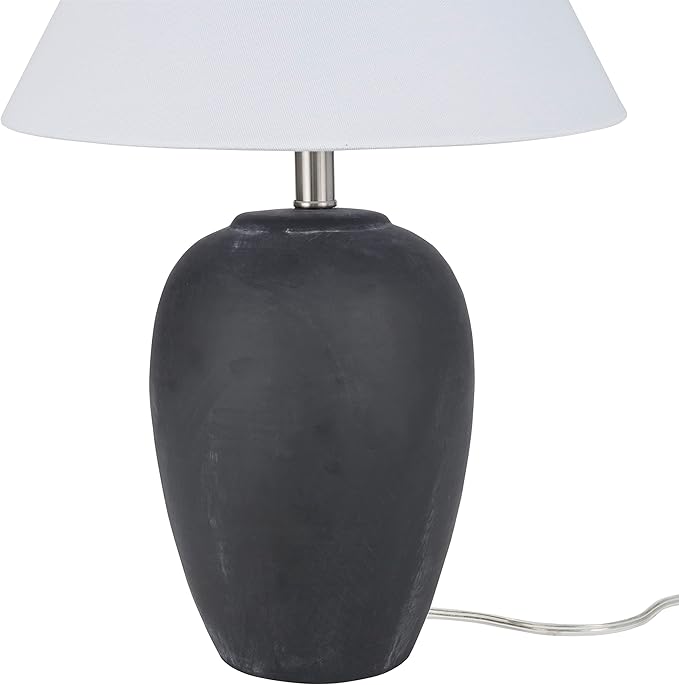 Nourison Home 23" Black Vintage Distressed Ceramic Pot Table Lamp for Bedroom, Living Room, End Table, with White Conical Empire Shade