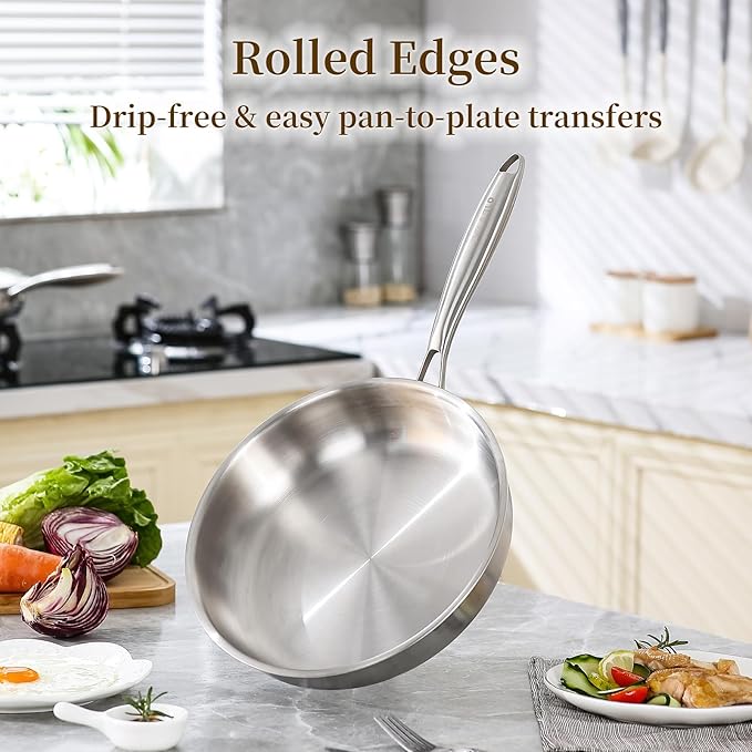 DELARLO Tri-Ply Stainless Steel Pan Set, 9" & 11",Compatible with All Cooktops Up to 600℉, Stainless Steel Frying Pan Set, Durable, Fast Even Heat, Cooking Pans, Kitchen Cookware Set, Skillet Set of 2
