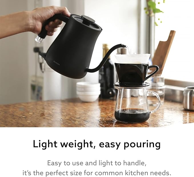 BALMUDA The Kettle | Electric Gooseneck Kettle | Lightweight | Stainless Steel | 0.6L (20fl oz) Capacity | Neon Light Indicator | Perfect for Tea and Coffee | US Version | Black