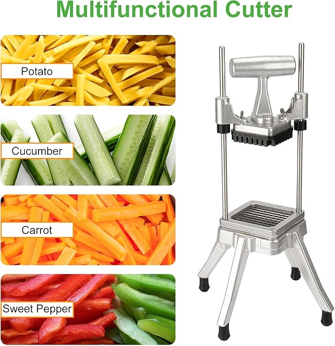 Commercial Chopper Vegetable Cutter Fruit Dicer Heavy Duty Stainless Stee Dicer Cutter Onion Chopper Professional Food Dicer for French Fry Tomato Peppers Potato (1/4″ Blade)