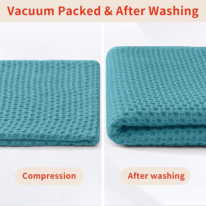 Homaxy 100% Cotton Waffle Weave Kitchen Dish Towels, Ultra Soft Absorbent Quick Drying Cleaning Towel, 13 x 28 Inches, 4-Pack, Lake Blue