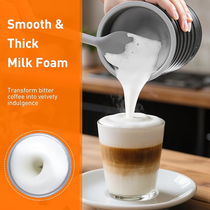Secura Electric Milk Frother, Automatic Milk Steamer, 4-IN-1 Hot & Cold Foam Maker-8.4oz/240ml Milk Warmer for Latte, Cappuccinos, Macchiato with Silicone Spatula, Quiet Operation & Shut-off (Black)