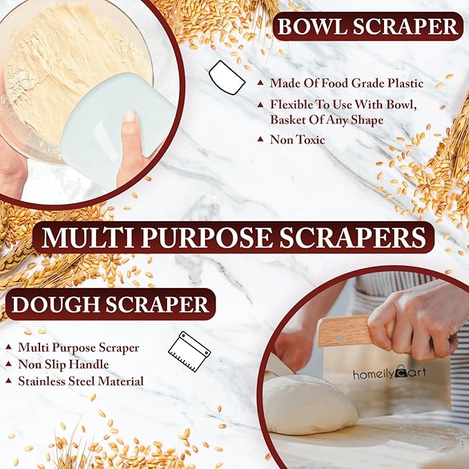 Banneton Bread Proofing Basket Set - 9" Round & 10" Oval Rattan Sourdough Proofing Basket and Sourdough Bread Baking Supplies for Home Bakers