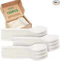 100% Compostable Disposable Spoons, 6.7" 150pcs Heavy Duty Utensils Eco-Friendly Cornstarch Cutlery Durable and BPI-Certified Party Supplies No Plastic, Ivory White