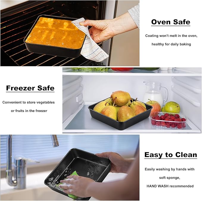 TeamFar Square Baking Pan, 8 inch Coated Square Cake Brownie Lasagna Pan with Stainless Steel Core & Non Stick Coating, for Baking Roasting Serving, Non-Toxic & Oven Safe, One Piece Design & Deep Wall