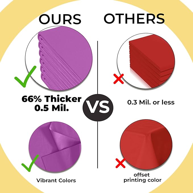 Exquisite 66% Thicker Premium Plastic Table Cloth Rectangle Table Cover 0.5 Mil 12 Pack Magenta Table Cloth 54 Inch x 108 Inch Disposable Tablecloth Won't Tear Easily Like Cheap Thin Brands