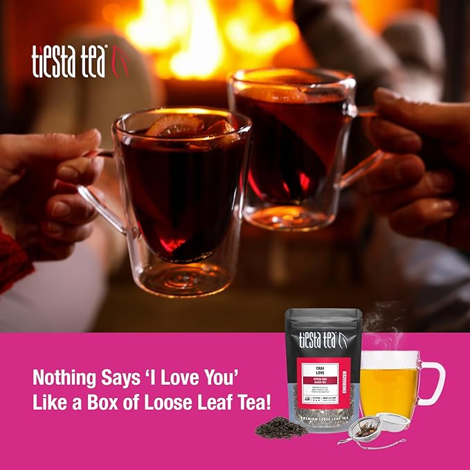 Tiesta Tea - Love & Warmth Loose Leaf Tea Gift Set, Loose Leaf, 6-Flavor Premium Variety Pack with Ball Strainer for Steeping, Brewing, and Enjoying, Valentines Day Assortment to Make Hot or Iced