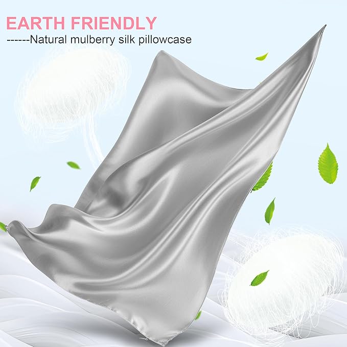 Mulberry Silk Pillow Cases King Size with Hidden Zipper, Ultra Smooth and Soft Breathable Cooling Silk Satin Pillowcase for Hair and Skin, Gifts for Women Men (Light Grey, 20x36 Inches, 1 Pack)