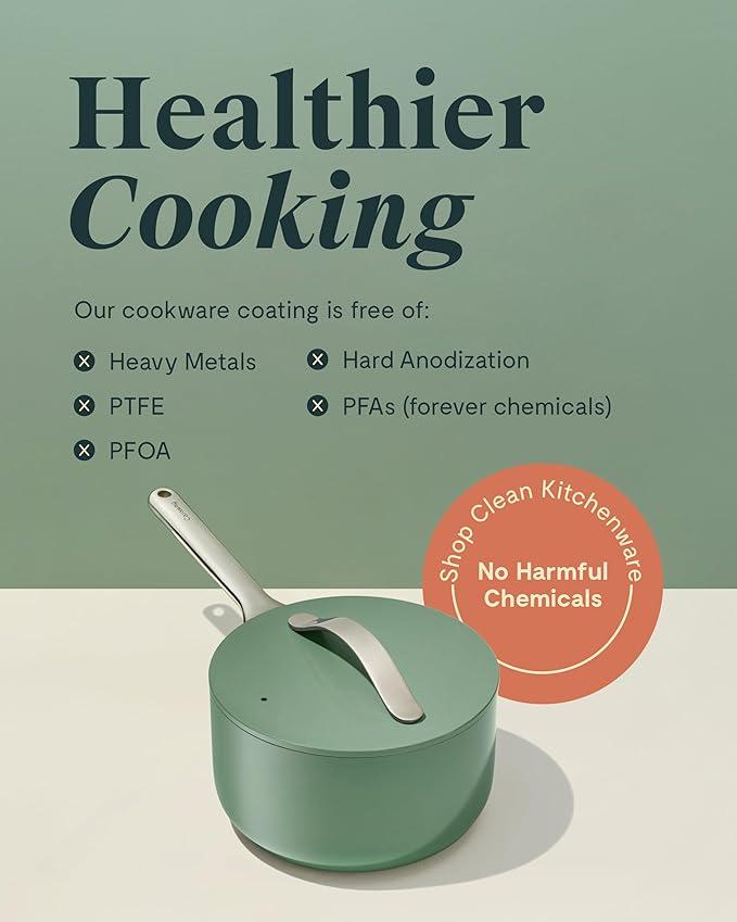 Caraway Nonstick Ceramic Sauce Pans with Lids (3 qt & 1.75 qt) - Non Toxic, PTFE & PFOA Free - Oven Safe & Compatible with All Stovetops (Gas, Electric & Induction) - Perracotta
