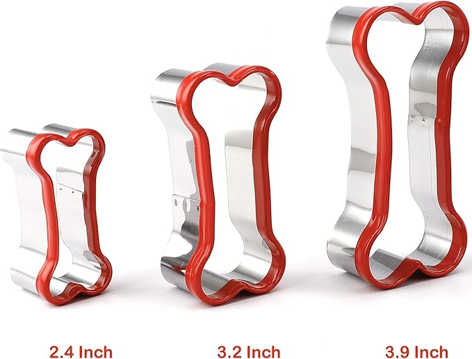 3-Piece Dog Bone Cookie Cutters Set - Dog Treats Cutters, Bone Shapes, 2.4" to 3.9" Soft PVC Coated