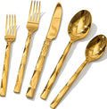 KINGSTONE Gold Silverware Set, Luxury 60 Piece Flatware Set for 12, 18/10 Stainless Steel Cutlery Set with Diamond Cut Pattern for Kitchen, Home, Wedding, Party, Mirror Polished and Dishwasher Safe