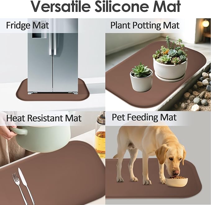 Silicone Coffee Maker Mat with Lip, 24'' x 16'' Heavy Duty Coffee Maker Mat for Countertops, Coffee Tray Fit Under Coffee Machine Appliance Automatic Machines Espresso Accessory, Brown