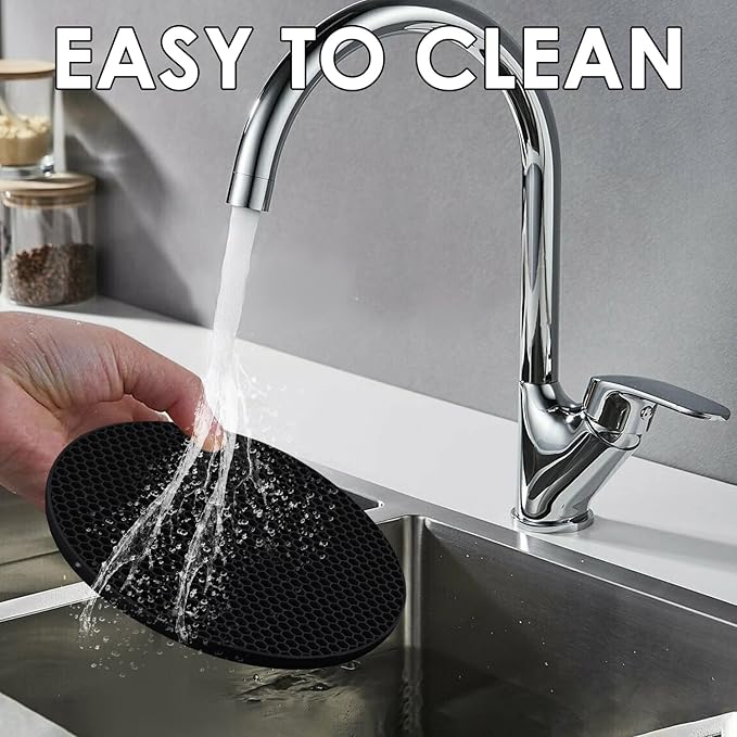 4 Pack Silicone Trivets for Hot Pots and Pans, Black Hot Pads Pot Holders, Non-Slip & Heat Resistant Silicone Mats for Kitchen Counter, Soft Durable Drying Mat, Jar Opener and Coasters, Black