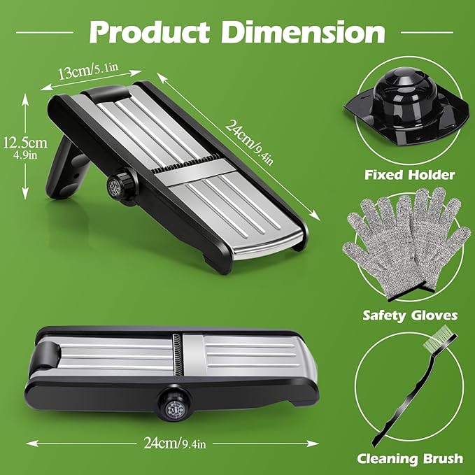 MASTERTOP Mandoline Slicer, 5 in 1 Mandoline Food Slicer for Kitchen,Stainless Steel Mini Vegetable Slicer with Safety Glove & Cleaning Brush,Adjustable Vegetable Chopper for Potatoes