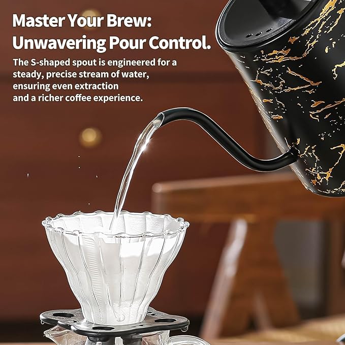Water Kettle Electric,Gooseneck Electric Kettle with 50pcs Coffee Filter,±1℉ Temperature Control, Fast Heating, Stainless Steel Interior, Ideal for Precise Pour-Over Coffee and Tea