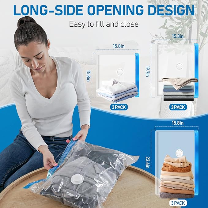 VMstr 9 Pack Travel Vacuum Storage Bags with USB Pump, Vacuum Packing Seal Bags for Luggage, Carry-on Size Space Saver for Clothes and Clothing Travel