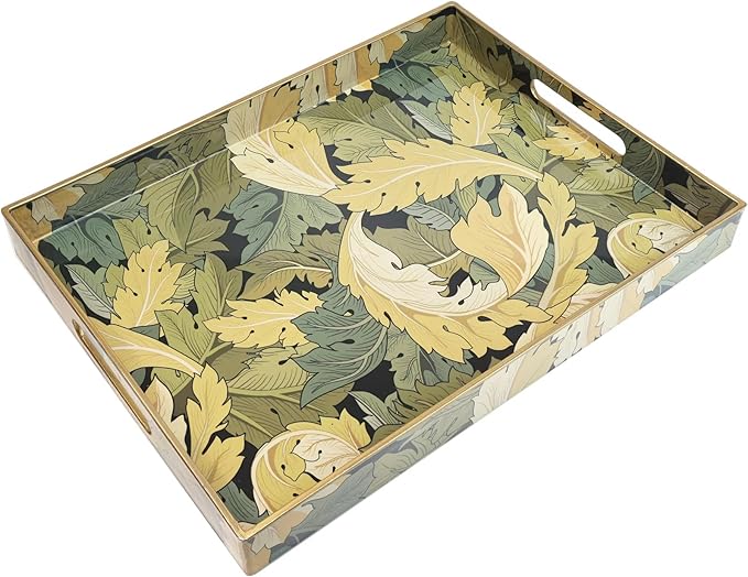 Spsyrine Serving Tray with Handles, Plastic Decorative Tray for Coffee Table, Living Room, Home Decor, Acanthus