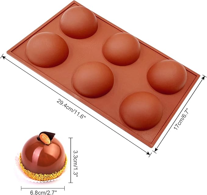 Large 6-Cavity Semi Sphere Silicone Mold, Half Sphere Silicone Baking Molds for Making Chocolate, Cake, Jelly, Dome Mousse (2 Packs)