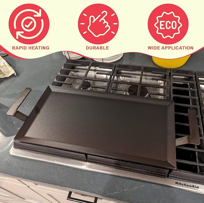 Universal Carbon Steel Griddle for Gas Grill, Griddle Pan for Stove Top, Versatile Stovetop Oven, Induction Cooktop, Flat Top Plate for Charbroil Etc. All Gas & Charcoal Grill 24" x 10"
