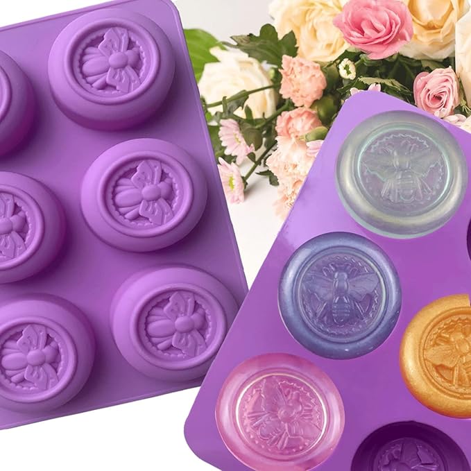 2Pcs Bee Silicone Molds Round Honeybee Silicone Mold for Making Homemade Soap, Lotion Bar, Jello, Bath Bomb, Beeswax, Candle