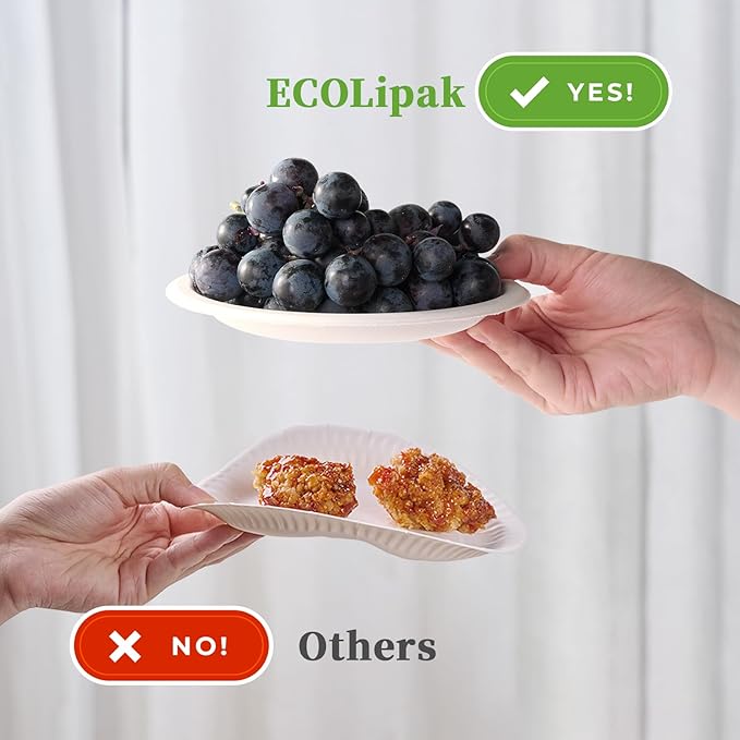 ECOLipak 6 Inch Disposable Compostable Small Paper Plates, 500 Pack Recycled Sugarcane Bagasse Biodegradable Heavy Duty Mini Dinner Appetizer Cake Dessert Plates for Party(White)