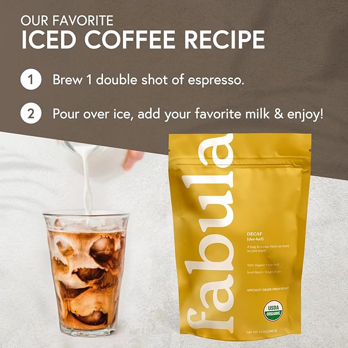 Fabula Coffee Decaf Dark Roast Freshly Ground - Organic - Low Acid - Single Origin - Non-GMO - Mold Free - 12 Ounces
