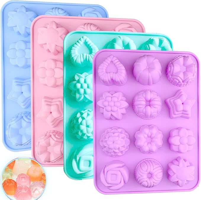 4 Pcs Flower Silicone Soap Molds-12 Cavities for Soap Making, Bath Bombs, Shower Steamers, Lotion Bars, Chocolate, Candy