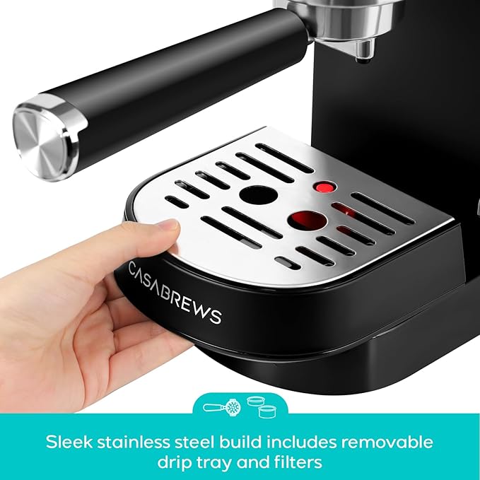 CASABREWS CM5418 Espresso Machine 20 Bar, Stainless Steel Espresso Maker with Milk Frother Steam Wand, Compact Cappuccino Machine for Home, Espresso Coffee Machine with Removable Water Tank, Black