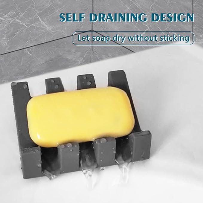 Self Draining Soap Dish,Silicone Suction Cup Soap Holder, Bathroom Soap Dish for Bar Soap,Can Extend Soap Life,Bathroom, Bath Tub, Kitchen Sink (2, Grey)