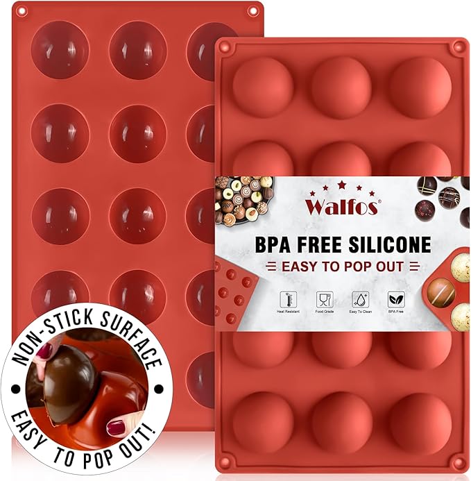 Small 15-Cavity Semi Circular Silicone Mold, 2 Packs Half Sphere Silicone Baking Molds for Making Jelly, Chocolates and Cake