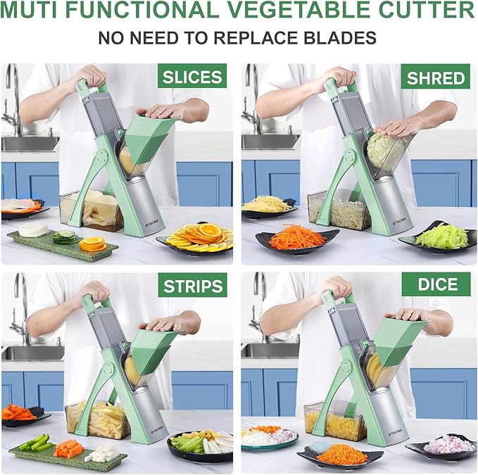 [All in 1] Upgraded Version Mandoline Slicer for Kitchen & Adjustable Mandolin. Detachable Blade, Cut Slicing, Strips, Shredding, Dicing, Chop Kitchen Vegetable Chopper
