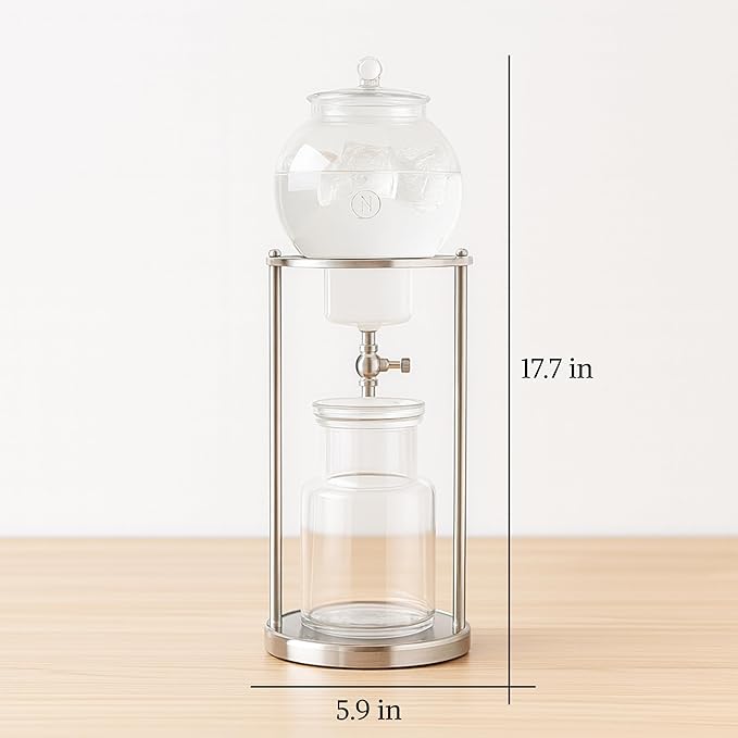 Nispira Luxury Ice Cold Brew Dripper Coffee Maker in Stainless Steel and Borosilicate Glass, 1000 ml Silver