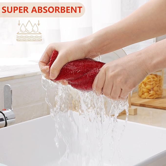 Homaxy 100% Cotton Waffle Weave Kitchen Dish Cloths, Ultra Soft Absorbent Quick Drying Dish Towels, 12 x 12 Inches, 8-Pack, Red