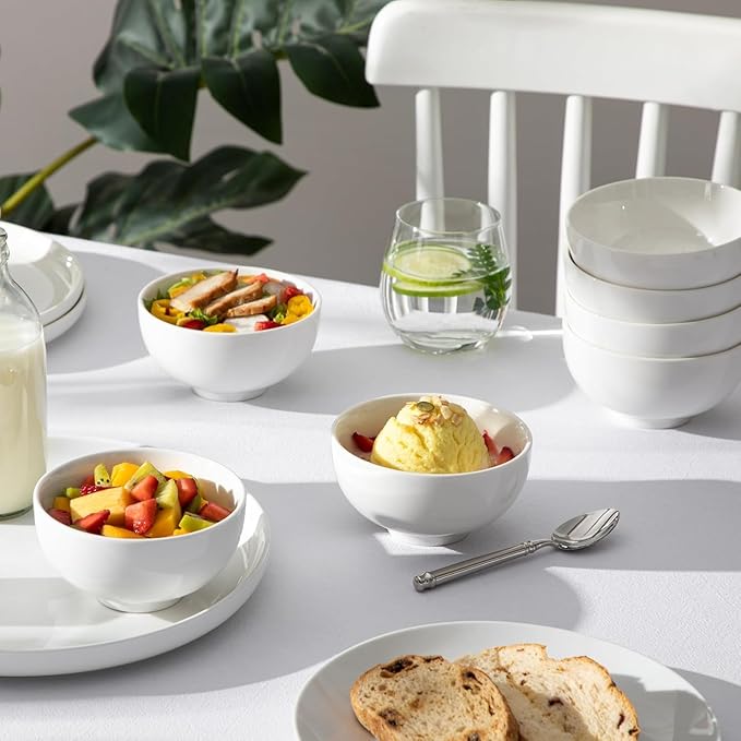 MALACASA Small White Bowls Set of 8, 10 Oz Ice Cream Bowls - Little Ceramic Bowls for Bouillon,Side Dishes, Dessert, Oatmeal, Fruit, Portion Control - Dishwasher & Microwave Safe.