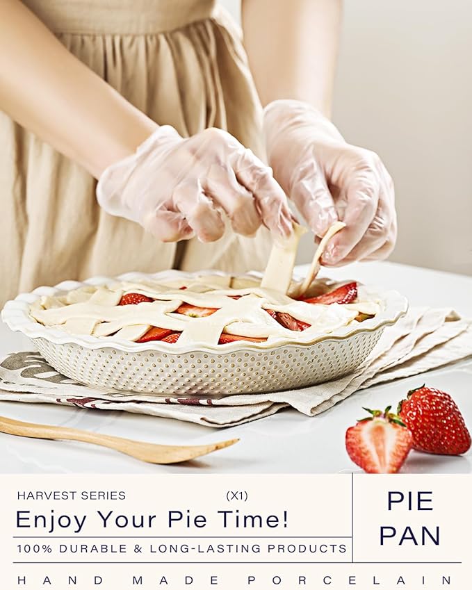 getstar Ceramic Pie Pan, 9 inch Pie Dish for Baking, Non-Stick, Oven & Dishwasher Safe, Farmhouse Decor Quiche Baking Dish, Pie Plate, Deep Dish Pie Pan (Embossed Dots)